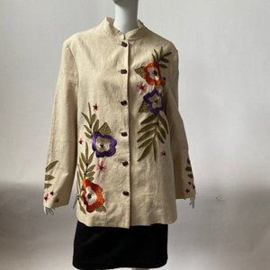 August Max Embroidered Jacket  L Cream,Pink   Linen, Polyester Cotton Lining
